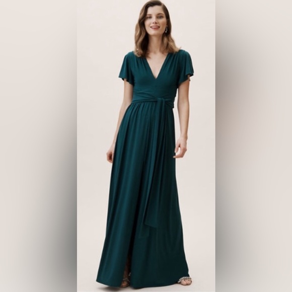Anthropologie BHLDN Bridesmaids Dress Mendoza Emerald Green Maxi NWT